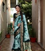 Green Woven Design Shibori silk blend Saree With Blouse
