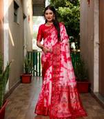 Red Woven Design Shibori silk blend Saree With Blouse