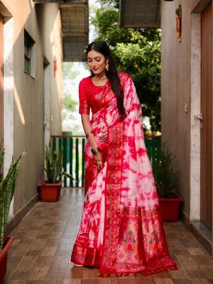 Red Woven Design Shibori silk blend Saree With Blouse 2