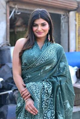 Shivanya handicrafts hand block printed women mulmul cotton sarees for women attach blouse piece sh-1568 2