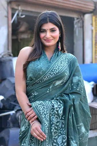 Shivanya handicrafts hand block printed women mulmul cotton sarees for women attach blouse piece sh-1568