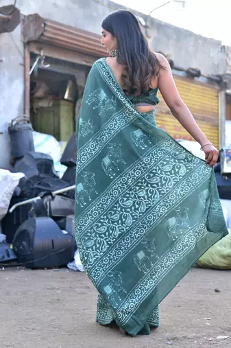 Shivanya handicrafts hand block printed women mulmul cotton sarees for women attach blouse piece sh-1568