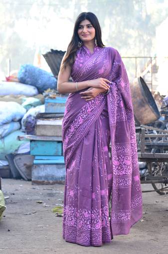 Shivanya handicrafts hand block printed women mulmul cotton sarees for women attach blouse piece sh-1569