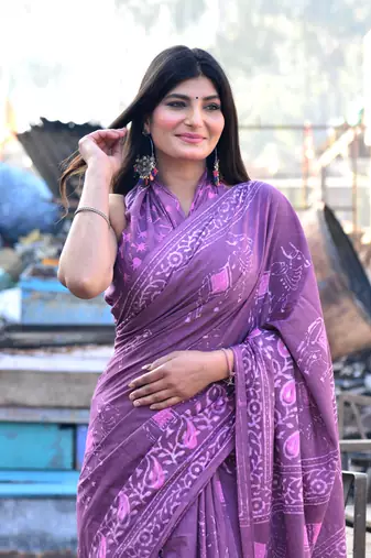 Shivanya handicrafts hand block printed women mulmul cotton sarees for women attach blouse piece sh-1569