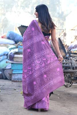 Shivanya handicrafts hand block printed women mulmul cotton sarees for women attach blouse piece sh-1569 3