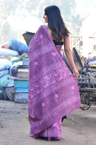 Shivanya handicrafts hand block printed women mulmul cotton sarees for women attach blouse piece sh-1569