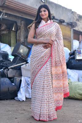 Shivanya handicrafts hand block printed women mulmul cotton sarees for women attach blouse piece sh-1571 1
