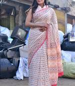 Shivanya handicrafts hand block printed women mulmul cotton sarees for women attach blouse piece sh-1571