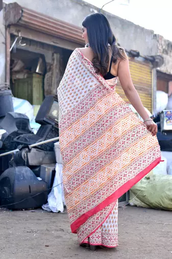 Shivanya handicrafts hand block printed women mulmul cotton sarees for women attach blouse piece sh-1571