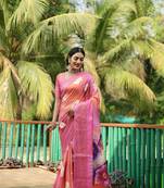 Pink Digital Printed Dola Silk Blend Saree With Zari Weaving Border