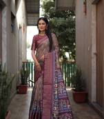 Light Coffee Bandhej & Kalamkari Digital Printed Saree With Zari Weaving Border