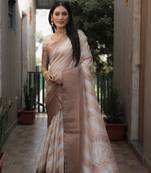 Cream Lehriya Shibori Digital Printed Saree With Zari Weaving Border