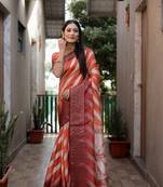 Dark Orange Lehriya Shibori Digital Printed Saree With Zari Weaving Border