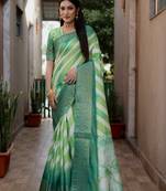 Green Lehriya Shibori Digital Printed Saree With Zari Weaving Border