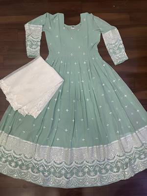 Eilara sky blue faux georgette thread with sequins embroidered work designer gown 6