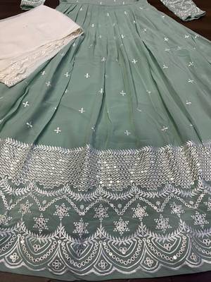 Eilara sky blue faux georgette thread with sequins embroidered work designer gown 7