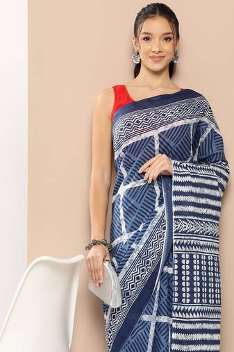  blue striped mulmul cotton sarees with unstitched blouse