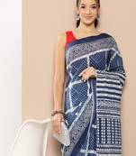  blue striped mulmul cotton sarees with unstitched blouse