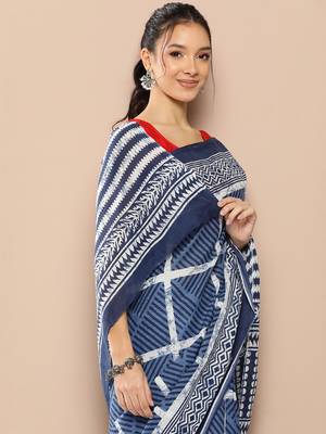  blue striped mulmul cotton sarees with unstitched blouse 5