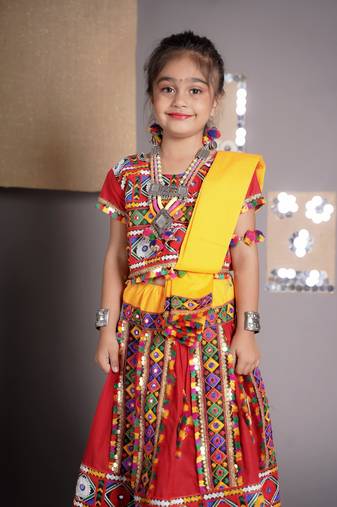 Banjara India Kutchi Emboidered Girls Chaniya Choli with Dupatta (CC-PTW) - Red