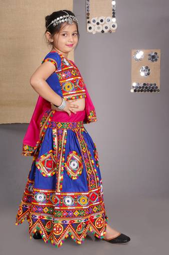 Banjara India Kutchi Emboidered Girls Chaniya Choli with Dupatta (CC-PTW) - Blue