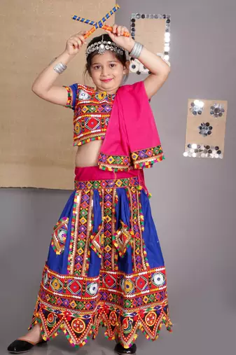 Banjara India Kutchi Emboidered Girls Chaniya Choli with Dupatta (CC-PTW) - Blue