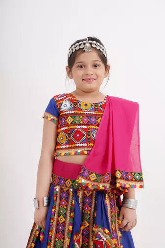 Banjara India Kutchi Emboidered Girls Chaniya Choli with Dupatta (CC-PTW) - Blue