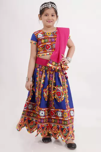 Banjara India Kutchi Emboidered Girls Chaniya Choli with Dupatta (CC-PTW) - Blue