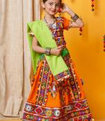 Banjara India Kutchi Emboidered Girls Chaniya Choli with Dupatta (CC-PTW) - Orange