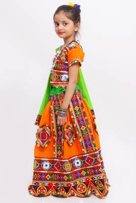 Banjara India Kutchi Emboidered Girls Chaniya Choli with Dupatta (CC-PTW) - Orange 2