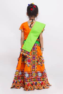 Banjara India Kutchi Emboidered Girls Chaniya Choli with Dupatta (CC-PTW) - Orange 3