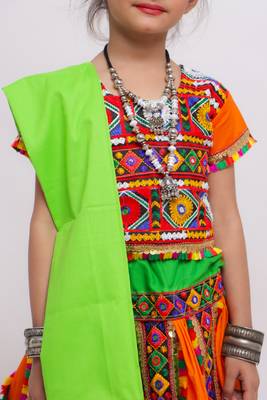 Banjara India Kutchi Emboidered Girls Chaniya Choli with Dupatta (CC-PTW) - Orange 4