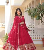 Women's pink faux georgette with embroidered and multi-sequins work for party wear gown