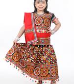 Banjara India Kutchi Embroidered Girls Chaniya Choli with Dupatta (CC1-BWR) - Black