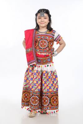 Banjara India Kutchi Embroidered Girls Chaniya Choli with Dupatta (CC1-BWR) - White 2