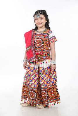 Banjara India Kutchi Embroidered Girls Chaniya Choli with Dupatta (CC1-BWR) - White 3