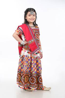 Banjara India Kutchi Embroidered Girls Chaniya Choli with Dupatta (CC1-BWR) - White 4