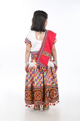 Banjara India Kutchi Embroidered Girls Chaniya Choli with Dupatta (CC1-BWR) - White 5