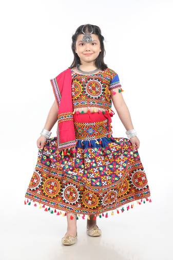 Banjara India Kutchi Embroidered Girls Chaniya Choli with Dupatta (CC1-BWR) - Blue