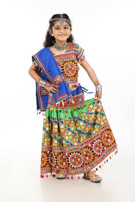 Banjara India Kutchi Embroidered Girls Chaniya Choli with Dupatta (CC1-BWR) - Green 1