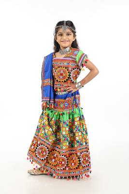 Banjara India Kutchi Embroidered Girls Chaniya Choli with Dupatta (CC1-BWR) - Green 2