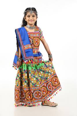 Banjara India Kutchi Embroidered Girls Chaniya Choli with Dupatta (CC1-BWR) - Green 3