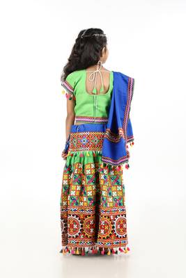 Banjara India Kutchi Embroidered Girls Chaniya Choli with Dupatta (CC1-BWR) - Green 4