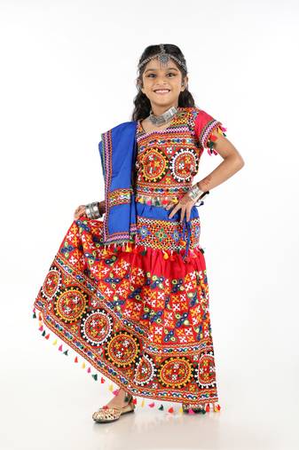 Banjara India Kutchi Embroidered Girls Chaniya Choli with Dupatta (CC1-BWR) - Pink
