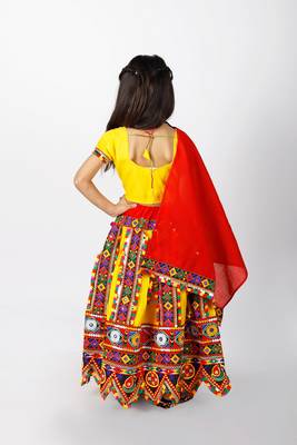 Banjara India Kutchi Emboidered Girls Chaniya Choli with Dupatta (CC-PTW) - Yellow 3