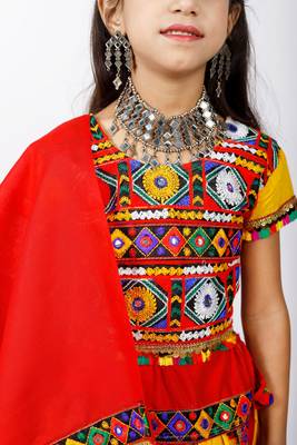 Banjara India Kutchi Emboidered Girls Chaniya Choli with Dupatta (CC-PTW) - Yellow 4
