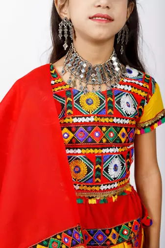 Banjara India Kutchi Emboidered Girls Chaniya Choli with Dupatta (CC-PTW) - Yellow