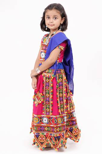 Banjara India Kutchi Emboidered Girls Chaniya Choli with Dupatta (CC-PTW) - Pink
