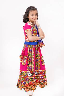 Banjara India Kutchi Emboidered Girls Chaniya Choli with Dupatta (CC-PTW) - Pink 2