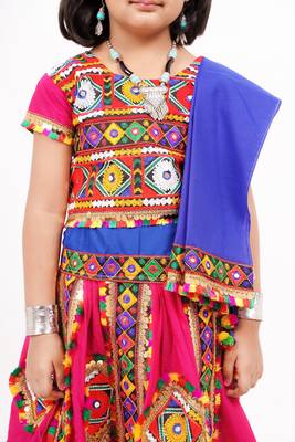 Banjara India Kutchi Emboidered Girls Chaniya Choli with Dupatta (CC-PTW) - Pink 4